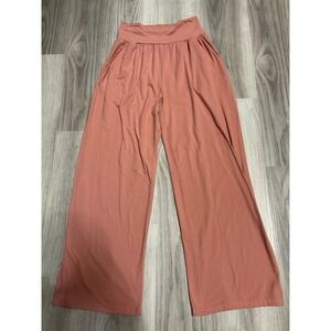 UEU Womens High Waisted Wide Leg Lounge Yoga Pants Jersey Knit M Pink Salmon